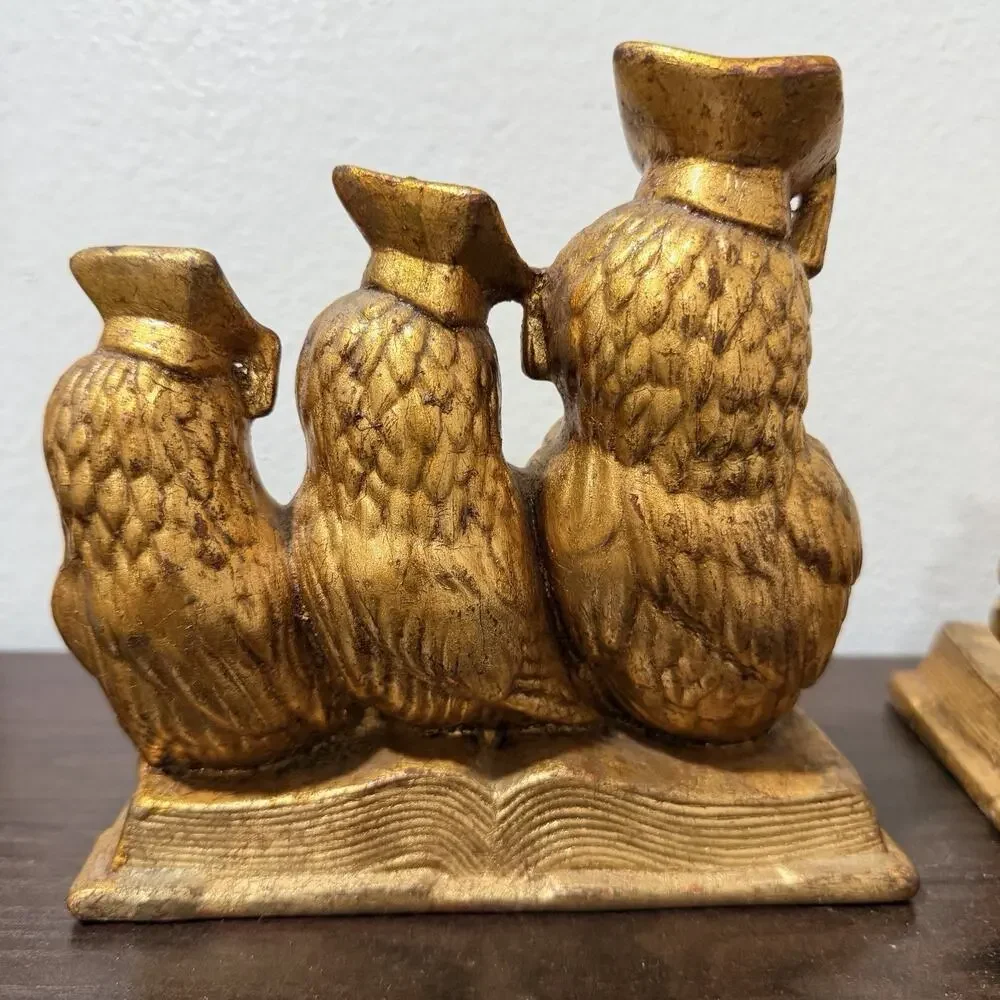 Vintage Graduate Owls Bookends Gold Marked Arnel’s Office Library Decor